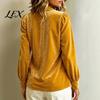 Button Down Shirts Fall Winter Women Velvet Shirt, Regular Fit Long Sleeve Autumn Shirt Top, Soft Solid Color Lapel Collar Blouse for Lady Breathable