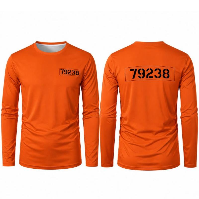 Men's Orange Prisoner Long Sleeve T-Shirt Halloween Party Cosplay Outfit Autumn Fun Fashion Prison Print Round Neck Costume