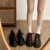 Fashion versatile round head lace-up autumn and winter new thick heel thick sole heightening small leather shoes