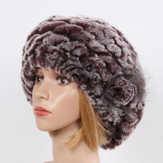 New Real Rex Rabbit Fur Hat Women Knitted Natural Real Rex Rabbit Fur Beret Caps Ladies Winter Warm Real fur Hats
