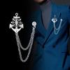 Navy Style Ship Wheel Brooch with Tassel Chain for Men’s Suit Lapel Pin or Women's Accessories