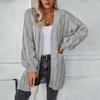 Podzim Zima Vintage Volný Top s Dlouhým Rukávem Jednobarevný Cardigan Svetr S výstřihem do V