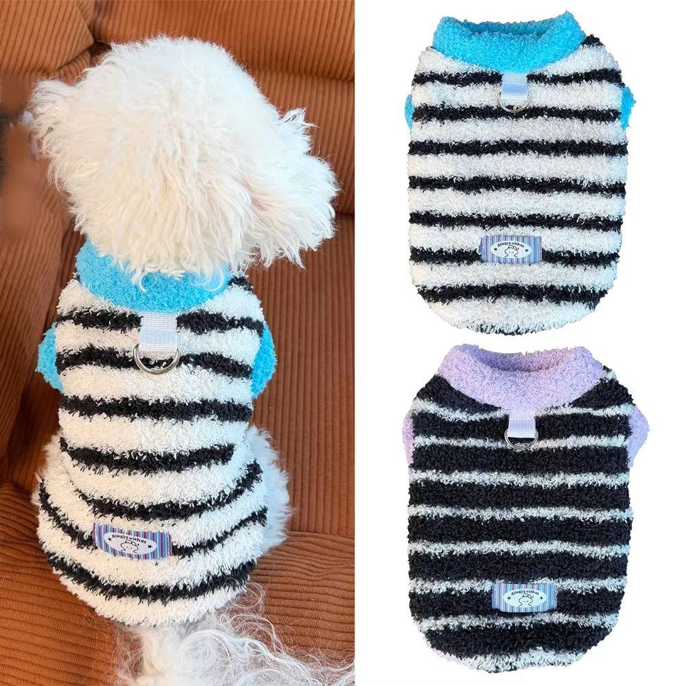 Fleece Lining Pet Warm Vest Striped Cat Winter Coat Ozy Sleeveless Puppy Outfit  Indoor Warmth