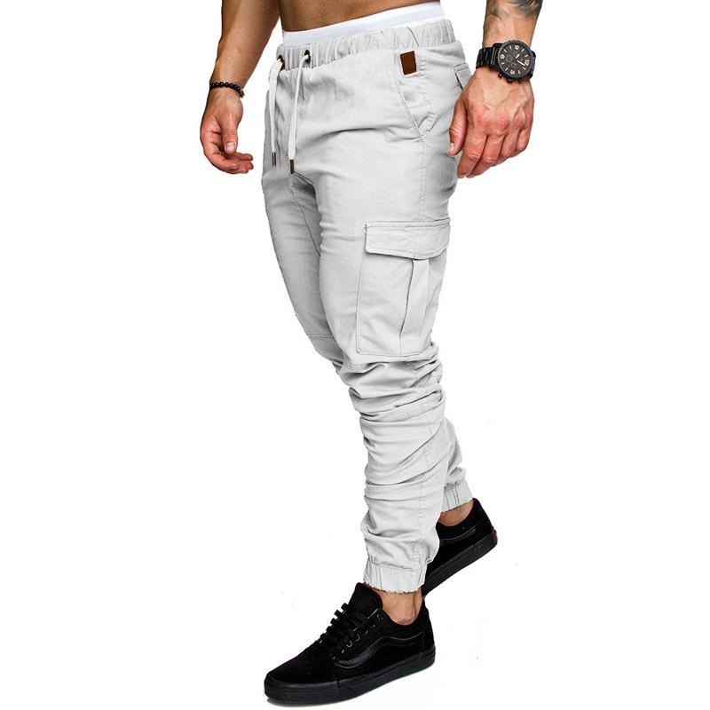 Men's Spring and Autumn Long Pants Fashion Casual Drawstring Elastic Pants Solid Trousers with Pockets