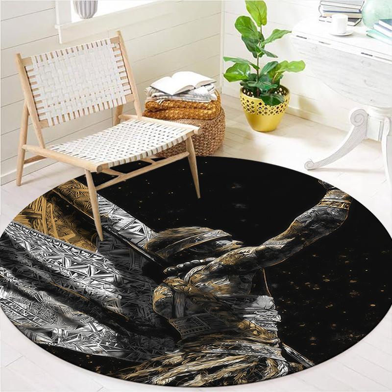 Retro Line Roman Warrior Round Area Rug,Carpet Rug for Living Room Bedroom Sofa Playroom Decor,Non-slip Floor Mat