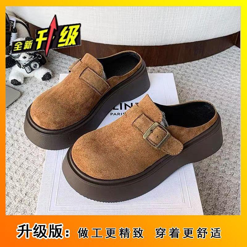 Small Boken Single Shoes Muffin Thick Sole Heightening Boken Shoes Women's Bag Head Half Slippers Outer Wear 2025 New Spring and Autumn