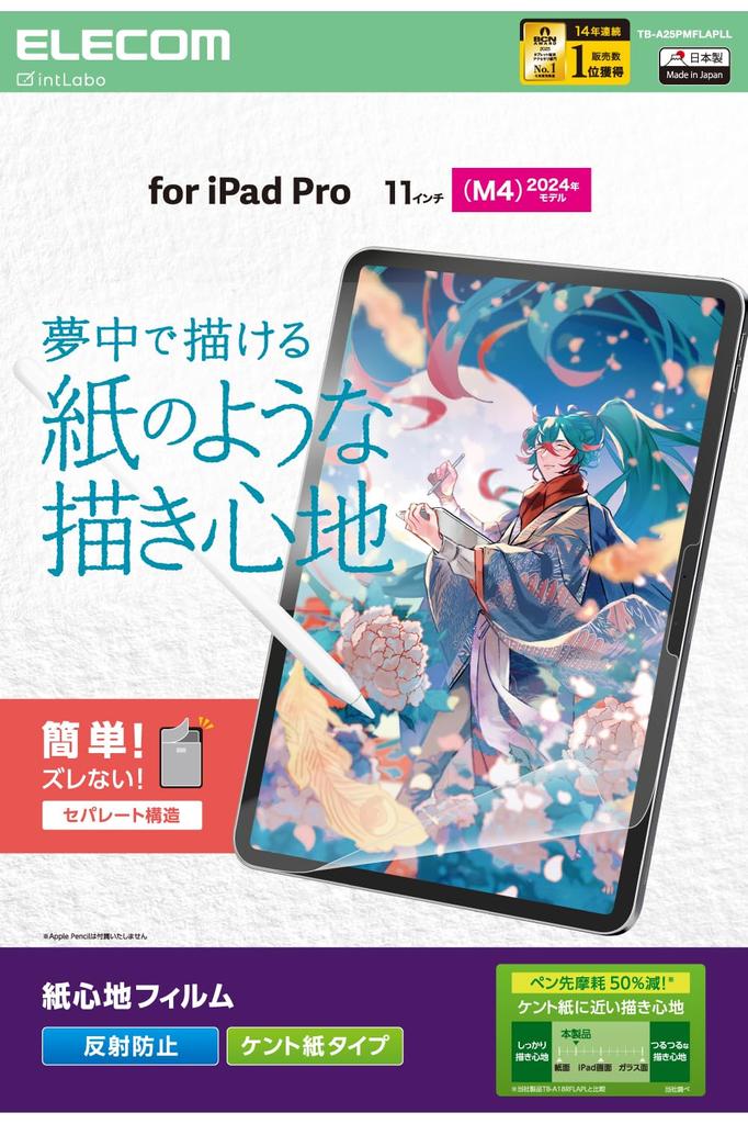 Elecom IPad Pro Obrazovka Papír Kent Papír Bezvzduchový Snižuje Hrot Pera 11palcový (M4) Ochrana, Textura, Antireflexní, Typ, Zpracování, 50% Opotřebení,