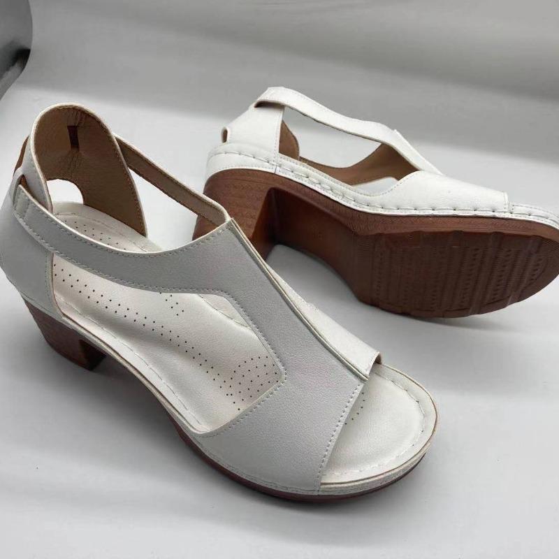 Summer New Plus Size Peep Toe Wedge Heel Open Toe Buckle Strap Roman Style High Heel Sandals 36 белый