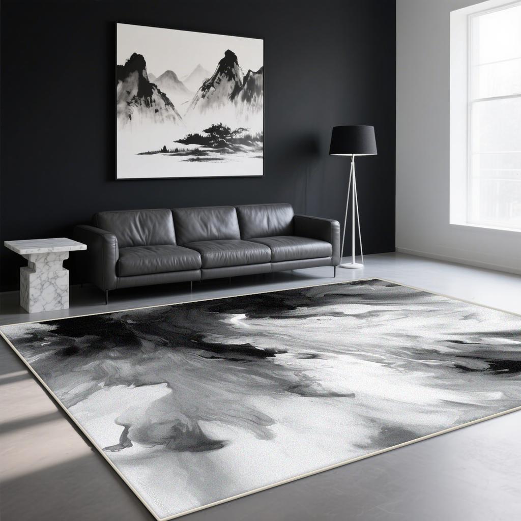 Modern Ink Wash Carpet for Living Room Black White Decoration Home Sofa Large Area Rugs Bedroom Study Washable Non-slip Foot Mat