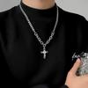 Titanium Steel Clavicle Chain Necklace with Diamond-Studded Cross - Unisex Hip Hop Cuban Chain Trendy Jewelry Pendant