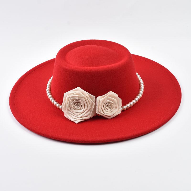 French Style Fedora Hat for Women 9.5CM Wide Brim Wool Bowler Elegant Fashion Formal Wedding Decorate Church Cap