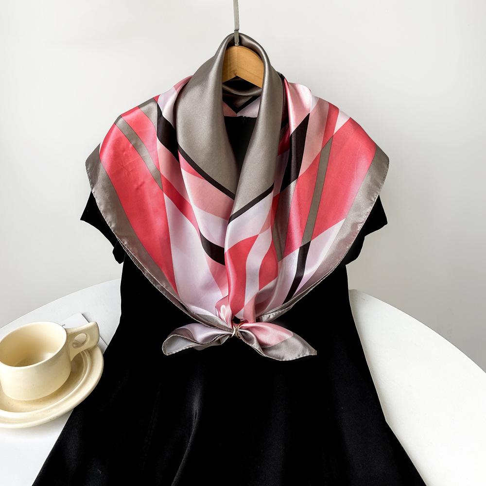 90cm Silk Scarf Large Square Scarf Women's New Patchwork Printed Flower Sateen Scarf Wrap Turban Shawl