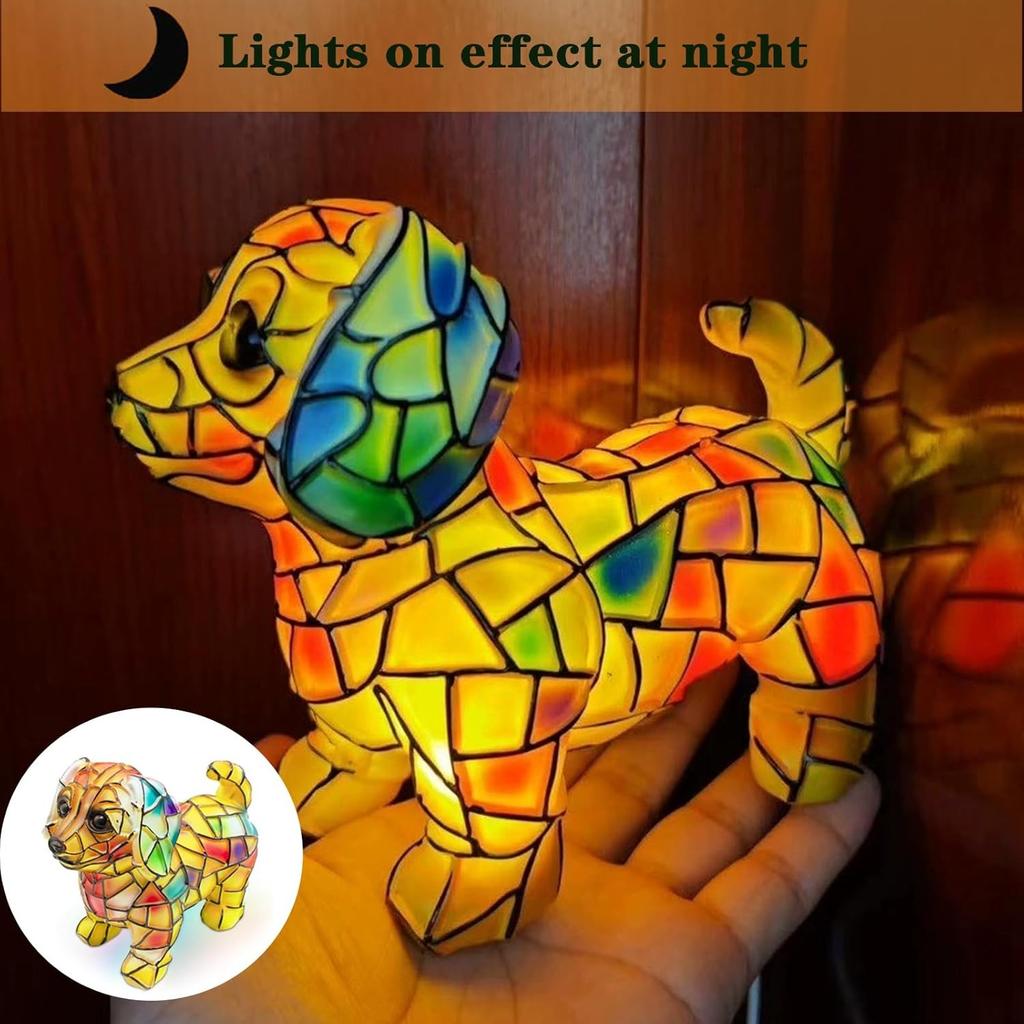 Dachshund Lamps - Retro Dogs Stained Resin Tabletop Night Light, Dog Series Art Night Light, 3D Cute Pet Dogs Themed Lamp Stained Glass LED
