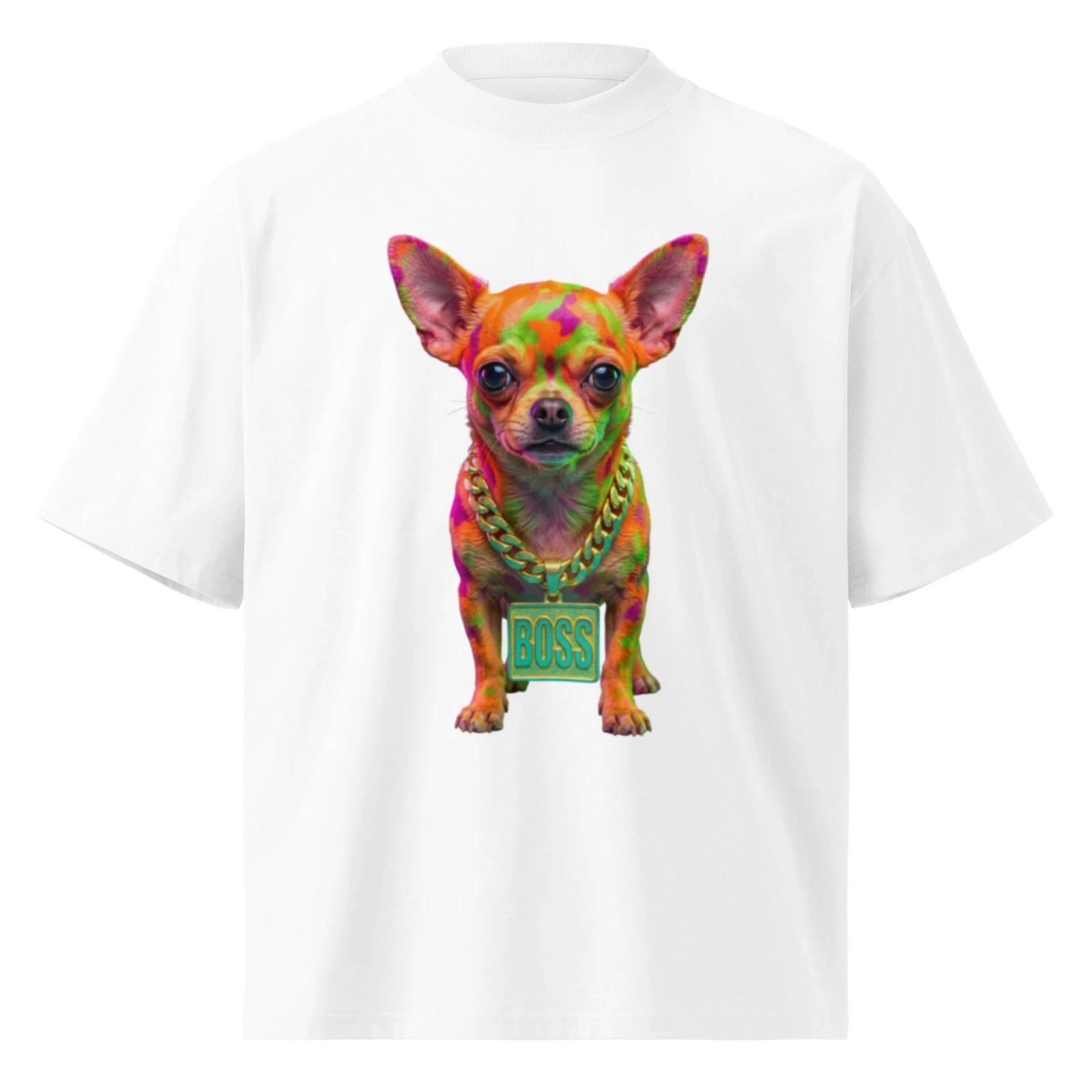 Born To Boss | Neon Chihuahua Oversized T shirt | Graphic Tee | Dog Lover Gift L