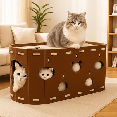 Japanese Style All-in-one Cat House Felt Hole Style Cat Bed Stackable with Toy Hanging Ball Cat Castle House Four Seasons
