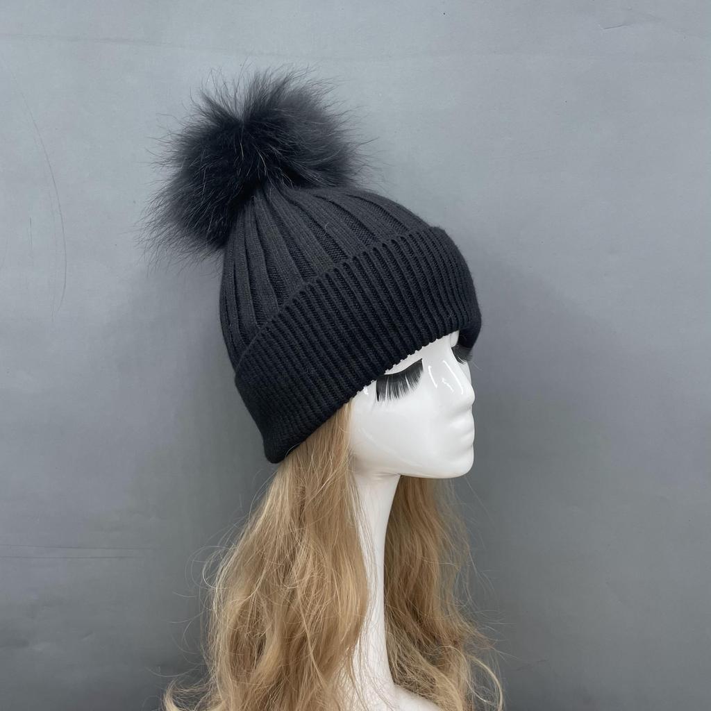 Custom Strip Knit Luxury Designer Winter Pompom Beanies Unisex Warmly Angora Wool Hat With Big Pom Poms