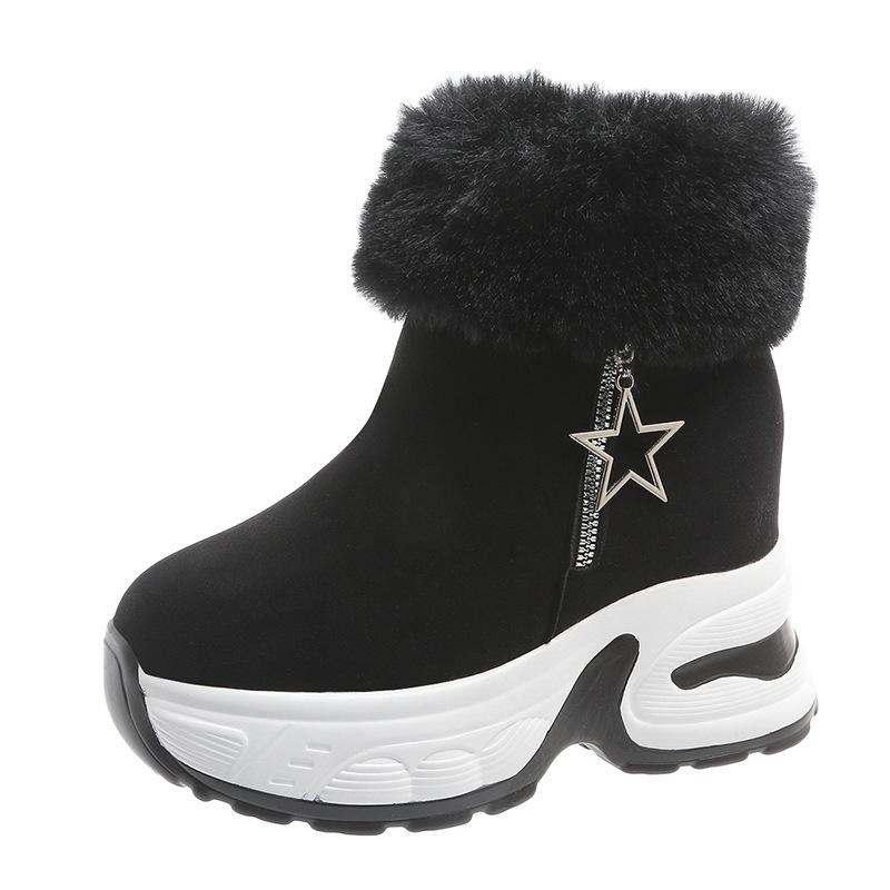 

зимние ботинки большого размера для женщин 2024 года, новые короткие сапоги-трубы с меховой отделкой, флисом для сохранения тепла и увеличивающими рост хлопковыми сапогами для женщин 43