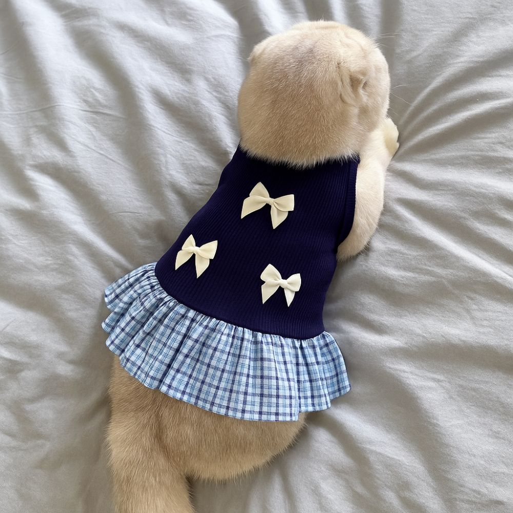 Korean Style Dog Princess Skirt Breathable Cat Bow Dress Comfort Pet Strap Dress  Pet Party