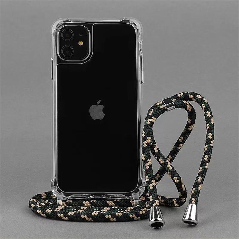 Crossbody Necklace Cord Lanyard Transparent Hard Case For iPhone16 15 14 13 12 11 Pro Max XS XR X Clear Soft Cover
