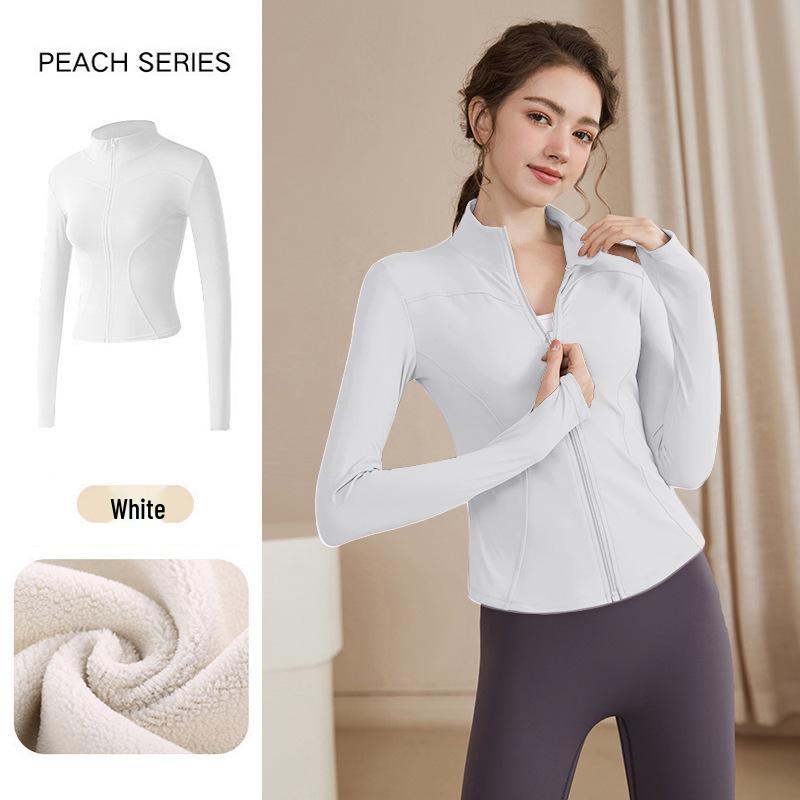 Women's Slimming Lambswool Jacket – Stand Collar, Velvet-Lined, Thick, Stretchy, Warm Yoga Top for Autumn & Winter