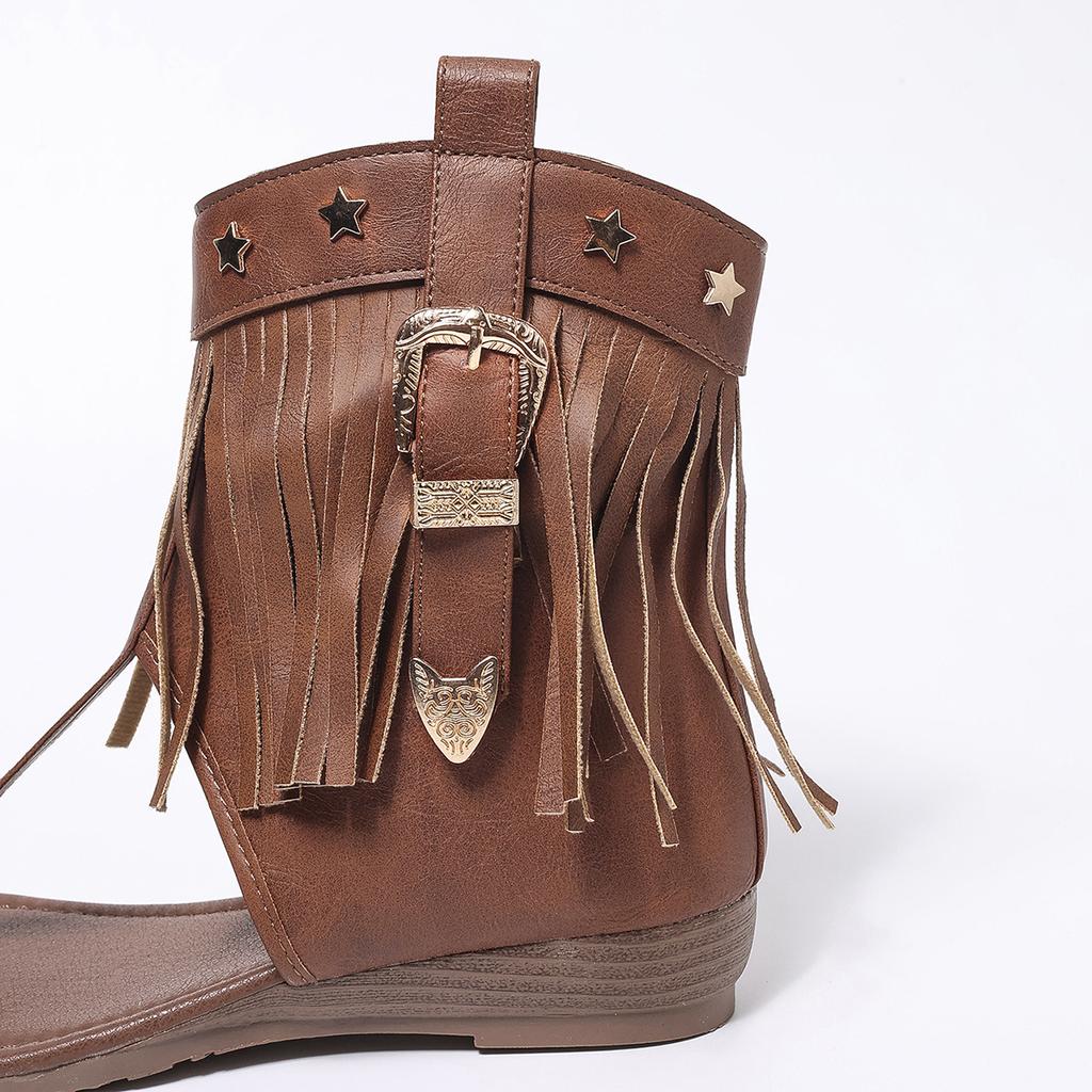 2025 New Women's Retro Sandals Gladiator Ladies Clip Toe Vintage Boots Casual Tassel Rome Summer Woman Shoes Female