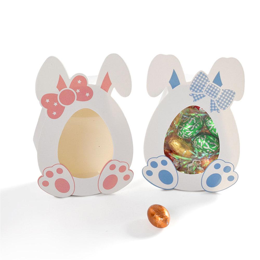 10pcs Cute Pink Blue Rabbit Ear Paper Candy Boxes Happy Easter Biscuit Chocolate Packaging Box Baby Shower Easter Party Supplies