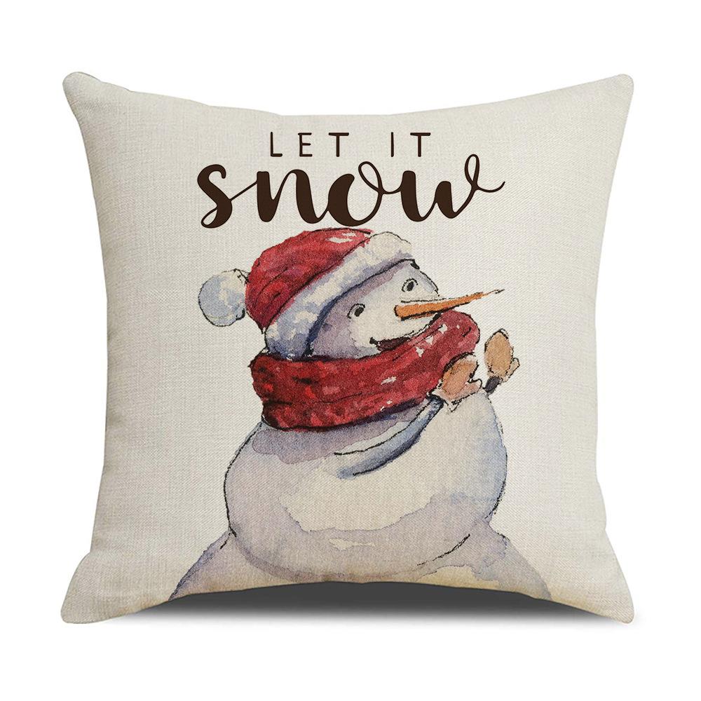 Christmas Pillow Cover New Linen Cartoon Black Print Holiday Home Sofa Cushion Cover