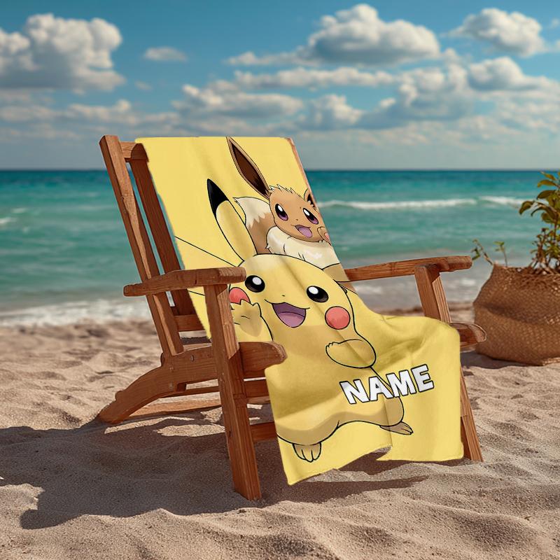 Custom Name Ultra-Soft Beach Towel with Pokémon Theme,Ideal for Pool - Camping, Diving - Perfect Travel Essential, Vibrant Beach Towel.