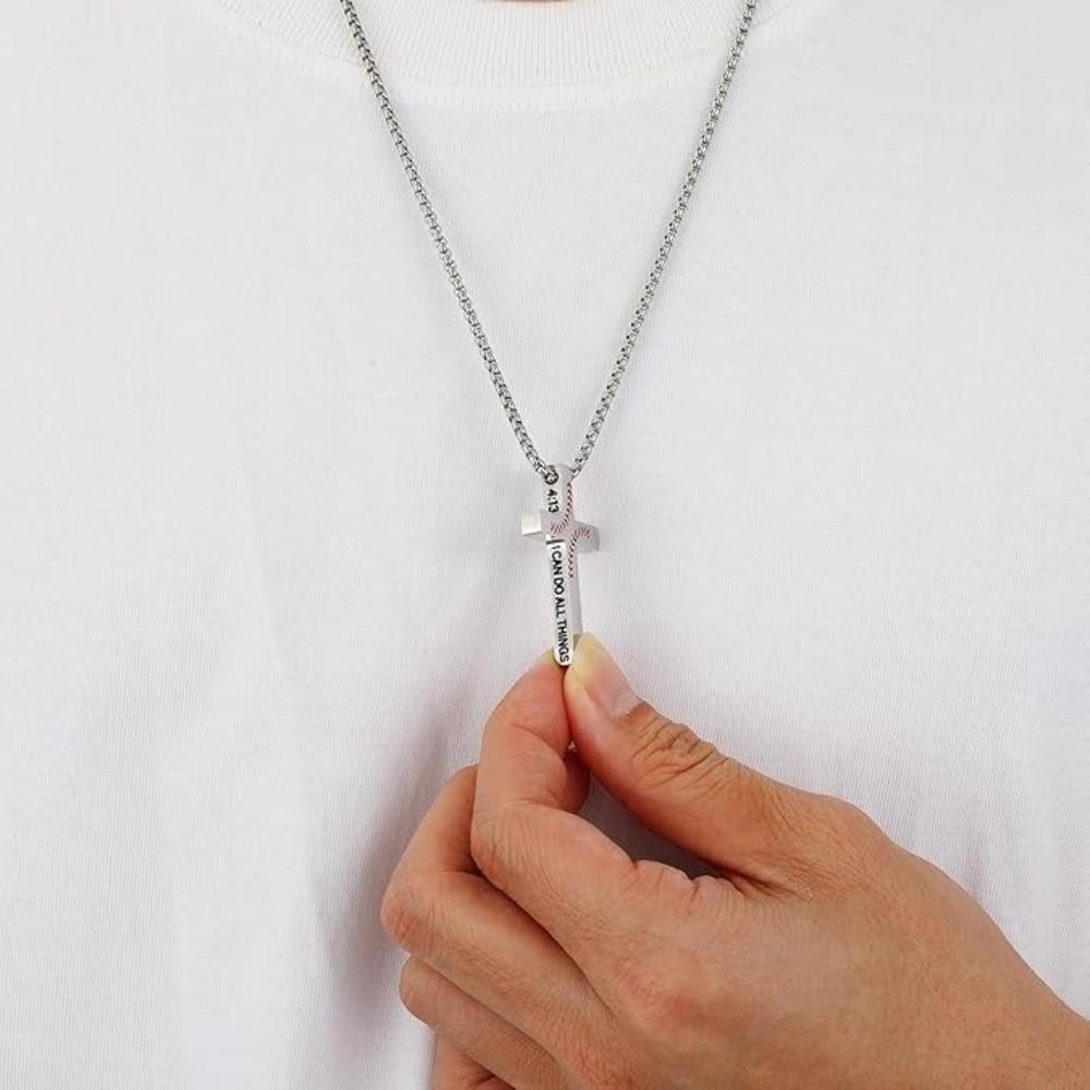 Baseball Pattern Cross Necklace Stocking Stuffers Stainless Steel Cross Pendant Christmas Gifts Characteristic