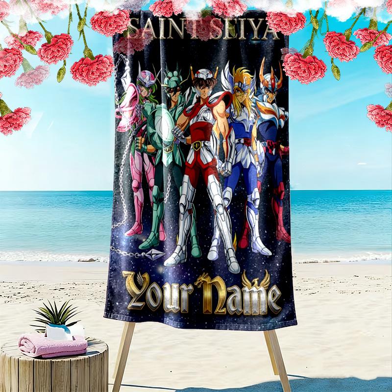 Name Custom Saint seiya Print Beach Towel, Large Soft Quick Dry Towel for Beach Camping Swimming