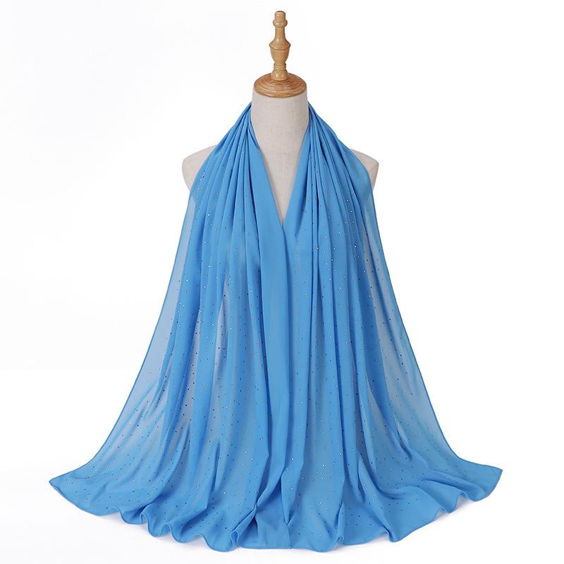 New Malaysia-Indonesia Pearl Chiffon Gypsy Hot Diamond Headscarf, Spring and Summer Long Ladies Hijab Scarf