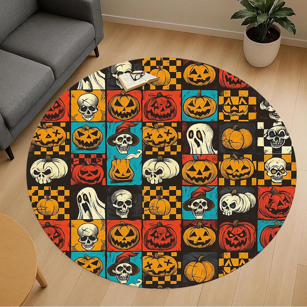 1pc Pumpkin, Skull Round Chair Mat Area Rug - Non-Slip, Floor Mat for Office, Bedroom, Home Decor Christmas Gift P0811399