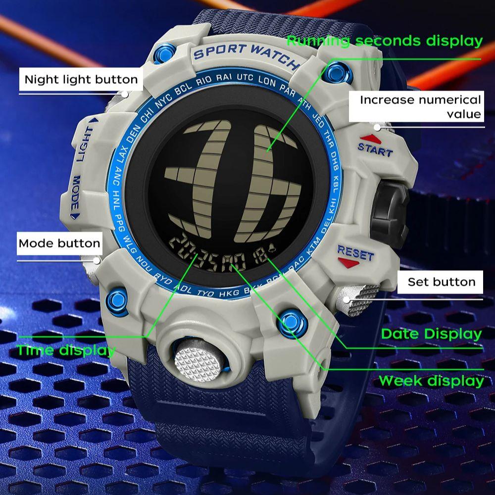 SANDA Luxury Men's Electronic Digital Watch Outdoor Sports Waterproof Countdown Men's Electronic Watch Alarm Clock