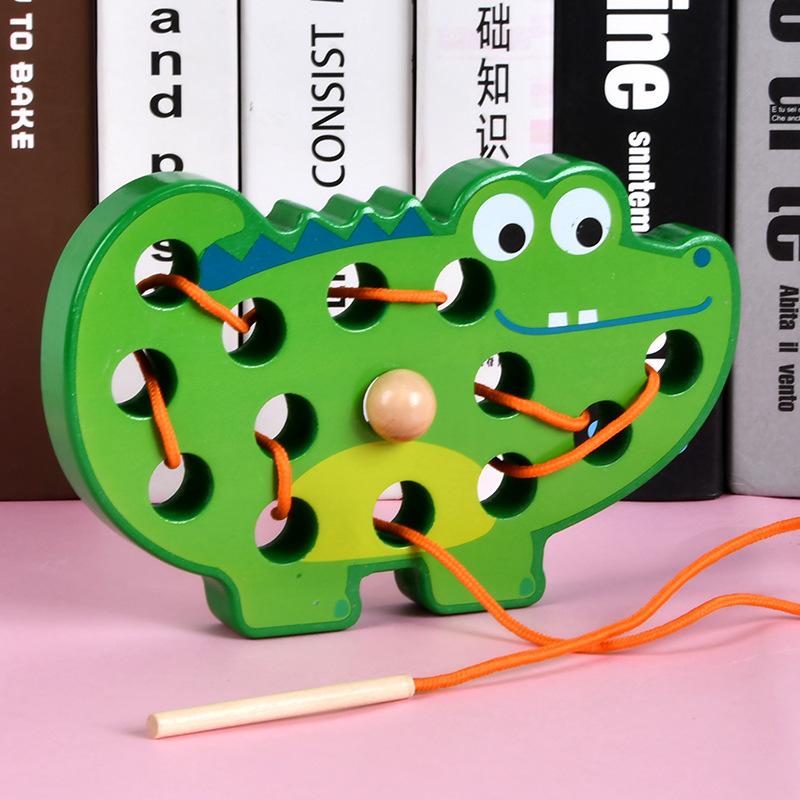 Children'S Wooden Animal Rope Game Early Education Animal Fine Movement Threading Board Educational Toy