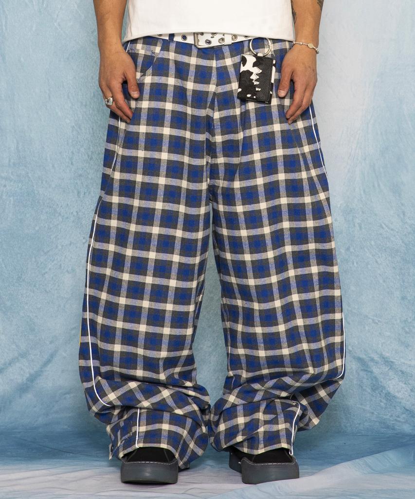 GLACK Gp188 Xp Check Linen Lounge Pants (Blue)