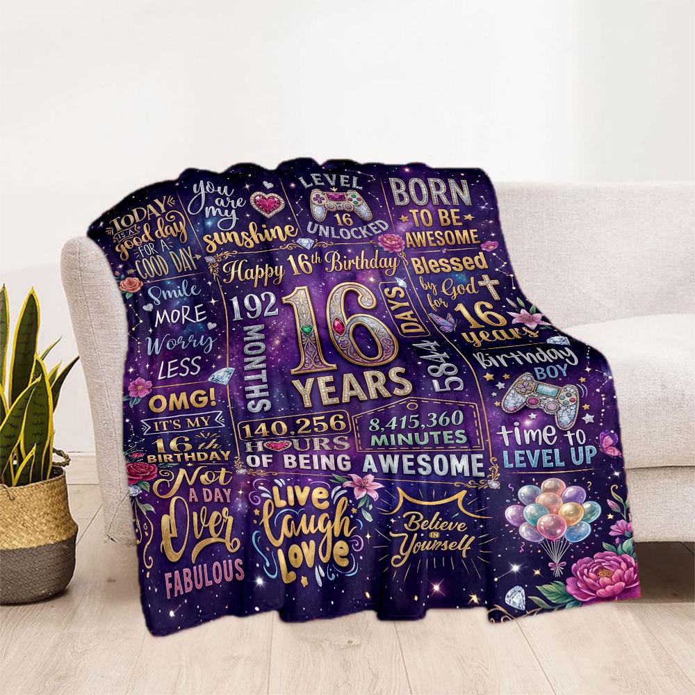 Happy 16th Birthday Celebration Flannel Blanket-Soft and Suitable for Sofas,Beds,Offices,Travel,All Seasons,Great Gift for Holidays and Birthdays.