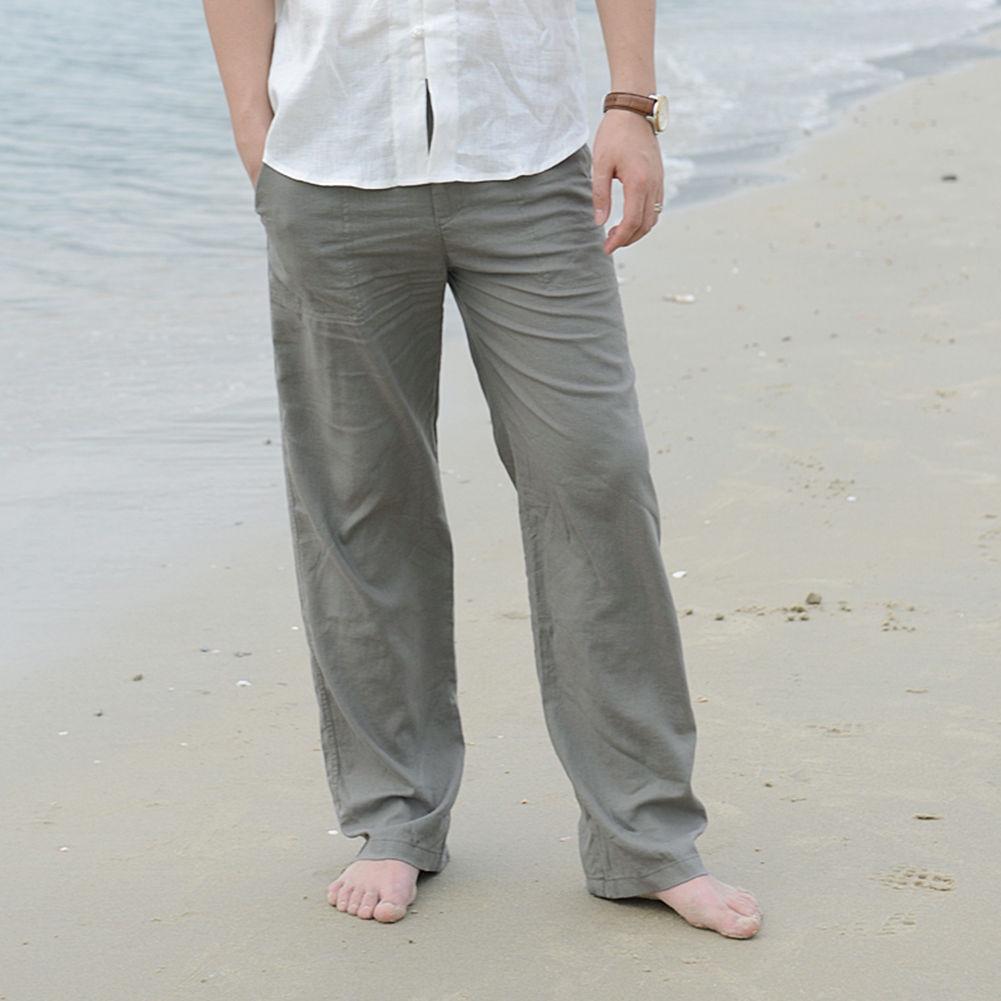 Versatile 2018 Men's Linen Loose Beach Pants Offering Stylish Casual Long Slacks Fit