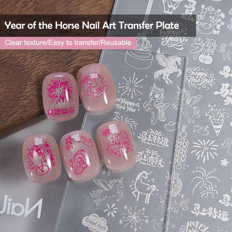 2026 Horse Year Nail Stamping Plates  Year'S Horse Snowflake Geometric Pattern Stencil Nail Art Stamps Template Nail Tools
