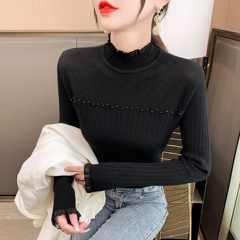 Spring Sweater Loose Knit Pullover Ladies Round Neck Lace Cashmere Fall Bottoming Shirt
