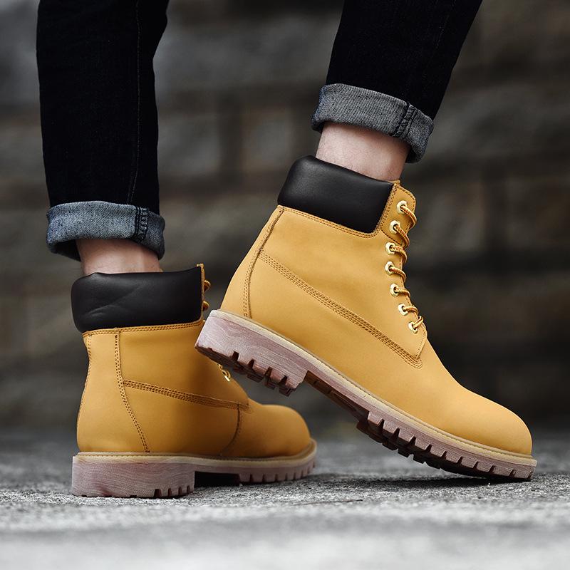 Autumn/Winter Men's & Women's Warm Cotton-Lined Yellow Couple Boots