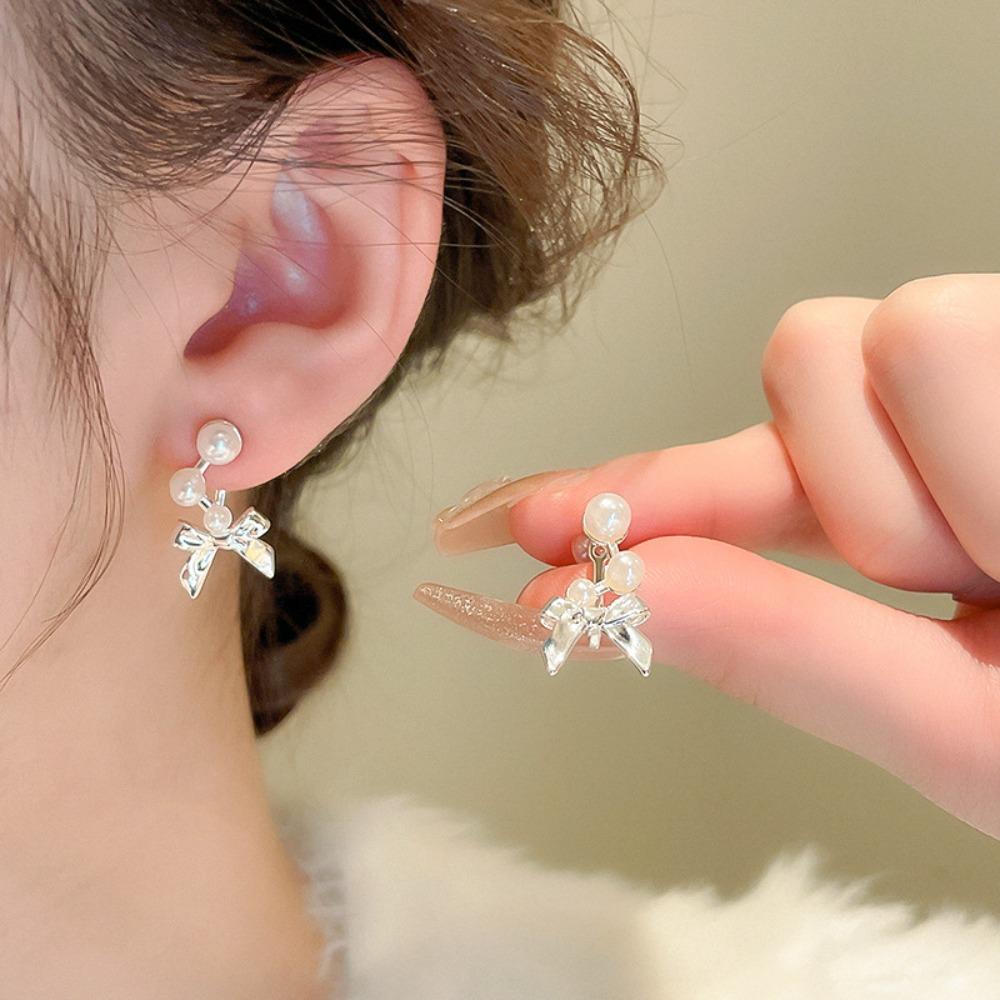 

Imitation Pearl Bow Pearl Earrings Gold Silver Color Bow Pearl Drop Earrings Gifts