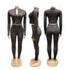 European & American Women's Spring/Autumn Half-High Collar Zipper Cropped Top with Long Sleeve & High-Waisted Pants Two-Piece Set