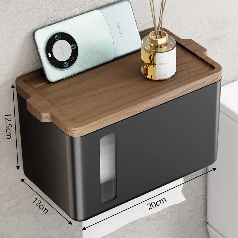 

Solid wood toilet paper box hand towel box bathroom restroom wall-mounted paper towel holder waterproof roll drawer