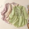 2025 Women's Retro Linen Shirt: Elegant Stand Collar, Single-Breasted, Embroidered Design