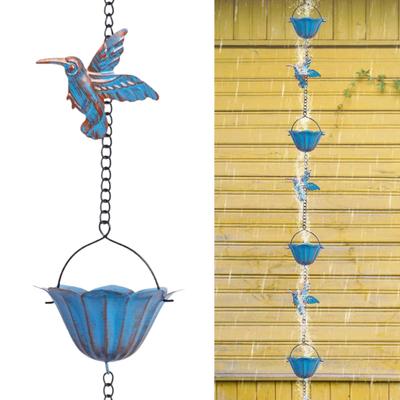 94.5" Cadena de Lluvia Colibrí Colgante Captador de Lluvia Campana Decoración Exterior Captador de Lluvia