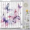 Butterfly Shower Curtain, Spring Flower Watercolor Farm Daisy Purple Flower Modern Simple Aesthetic Printed Bathroom Decoration