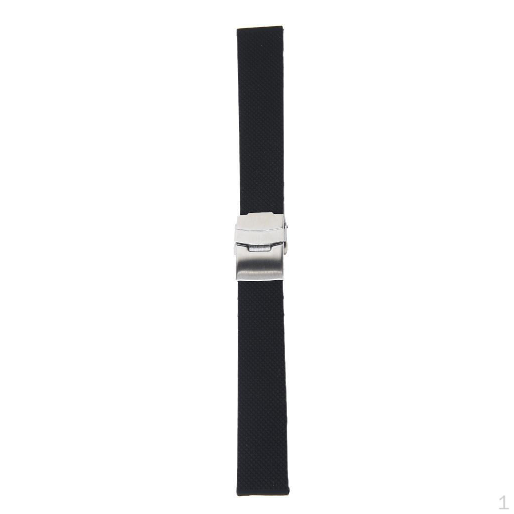 Sports Black Silicone Rubber Watch Deployment Buckle Waterproof 20mm