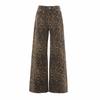 American Streetwear Retro Leopard Casual Pants Women Autumn Winter Fashion Design Versatile Slim Fit Wide Leg Long Pants