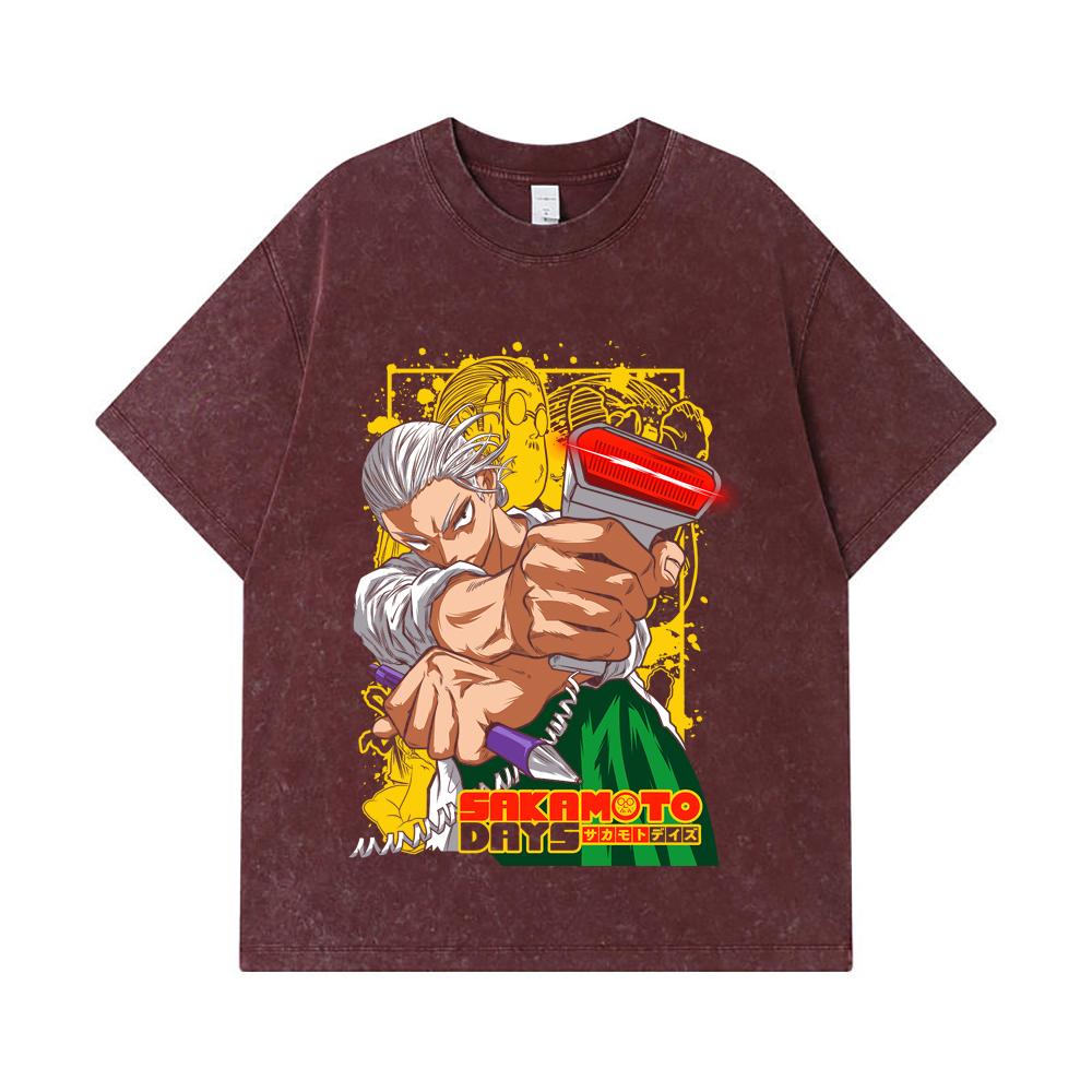 275 GSM Washed T-shirts 100% Cotton Sakamoto Days V4 Taro Print Unisex Heavy Cotton T Shirt