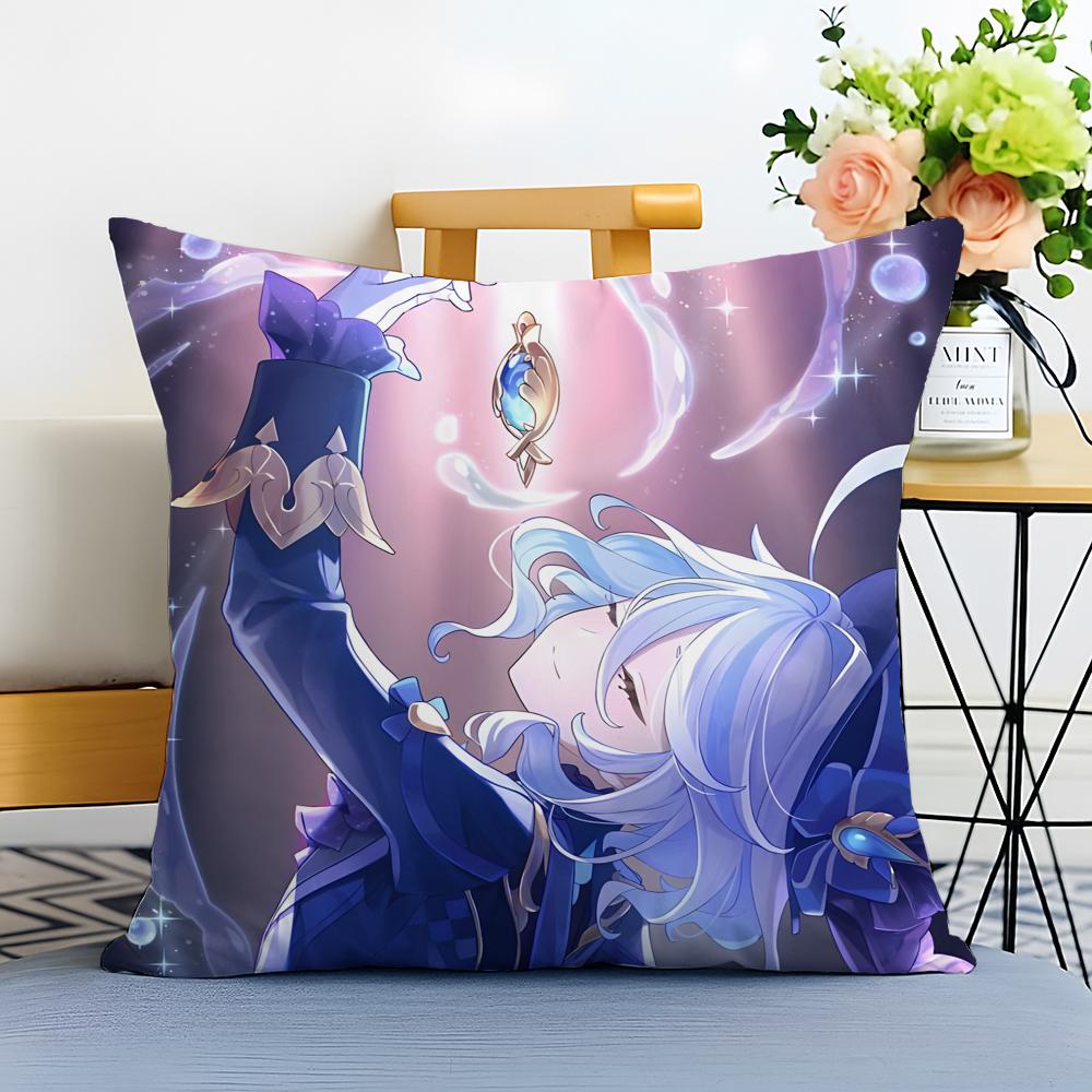 Game Genshin Furina Cushion Cover Washable Linen Pillowcase Soft For Sofa Bed Cozy Home Room Decor